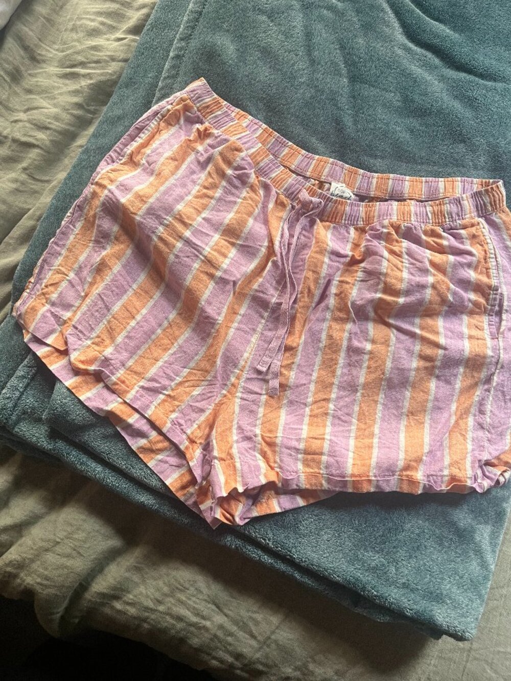 LOFT Beach Striped Linen Drawstring Shorts | XXL